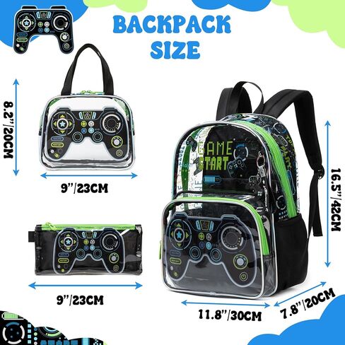 Meetbelify Clear Backpack for Boys School Backpacks for Elementary Kindergarten Student Kids 16inch Heavy Duty Transparent School Bag with Lunch Bag Pencil Case Set for Boys and Girls Ages 5-8 in Kuwait