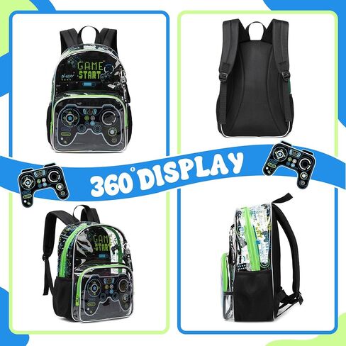 Meetbelify Clear Backpack for Boys School Backpacks for Elementary Kindergarten Student Kids 16inch Heavy Duty Transparent School Bag with Lunch Bag Pencil Case Set for Boys and Girls Ages 5-8 in Kuwait