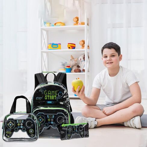 Meetbelify Clear Backpack for Boys School Backpacks for Elementary Kindergarten Student Kids 16inch Heavy Duty Transparent School Bag with Lunch Bag Pencil Case Set for Boys and Girls Ages 5-8 in Kuwait