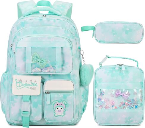 حقائب الظهر للفتيات ، حقيبة ظهر للبنات مع صندوق غداء معزول وحالة قلم رصاص للأطفال المراهقين الطالب في المدرسة الثانوية الابتدائية ، مجموعة الكتب المدارس المدارس الرائعة (الوردي) in Kuwait