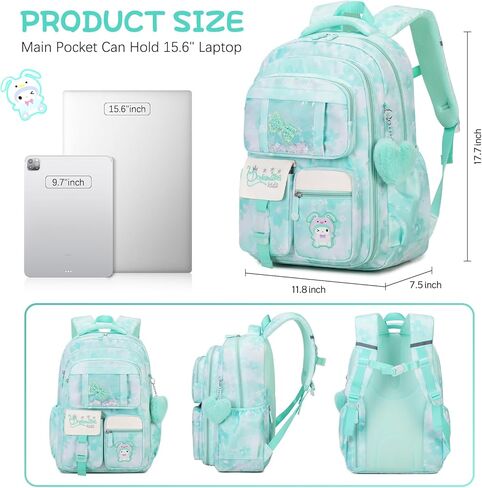 حقائب الظهر للفتيات ، حقيبة ظهر للبنات مع صندوق غداء معزول وحالة قلم رصاص للأطفال المراهقين الطالب في المدرسة الثانوية الابتدائية ، مجموعة الكتب المدارس المدارس الرائعة (الوردي) in Kuwait