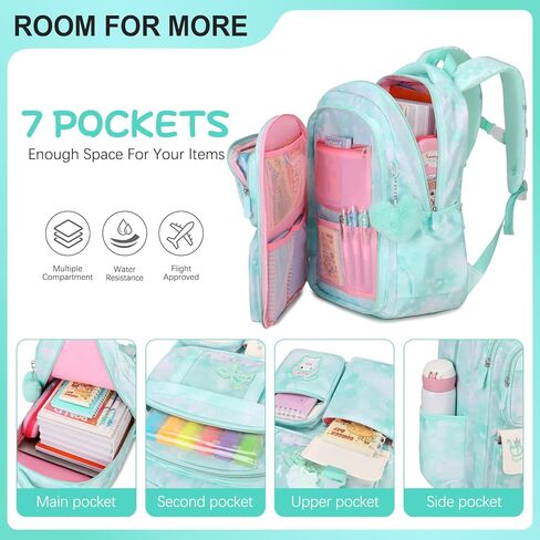 حقائب الظهر للفتيات ، حقيبة ظهر للبنات مع صندوق غداء معزول وحالة قلم رصاص للأطفال المراهقين الطالب في المدرسة الثانوية الابتدائية ، مجموعة الكتب المدارس المدارس الرائعة (الوردي) in Kuwait
