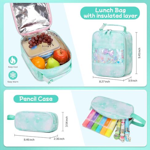 حقائب الظهر للفتيات ، حقيبة ظهر للبنات مع صندوق غداء معزول وحالة قلم رصاص للأطفال المراهقين الطالب في المدرسة الثانوية الابتدائية ، مجموعة الكتب المدارس المدارس الرائعة (الوردي) in Kuwait