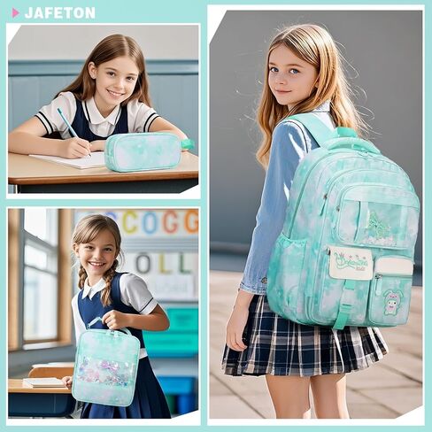 حقائب الظهر للفتيات ، حقيبة ظهر للبنات مع صندوق غداء معزول وحالة قلم رصاص للأطفال المراهقين الطالب في المدرسة الثانوية الابتدائية ، مجموعة الكتب المدارس المدارس الرائعة (الوردي) in Kuwait