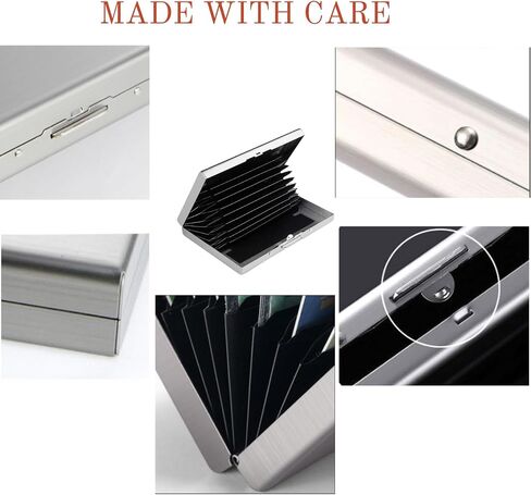 Textured Stainless Steel RFID Card Holder – Anti-Slip Etched Metal Credit Card Case with Unique Chevron Pattern – Slim Wallet for Men & Women (Silver Finish) in Saudi Arabia