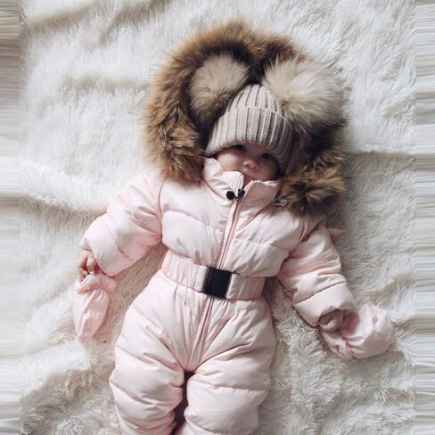 Baby Boys Girls Snowsuit Infant Puffer Jacket Hooded Jumpsuit One-Piece Ski Suit Winter Down Coat with Fur Collar in Saudi Arabia