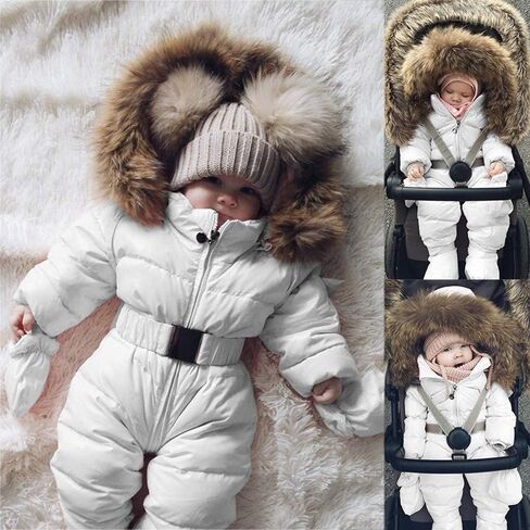 Baby Boys Girls Snowsuit Infant Puffer Jacket Hooded Jumpsuit One-Piece Ski Suit Winter Down Coat with Fur Collar in Saudi Arabia