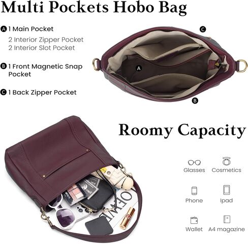 befen Genuine Leather Hobo Crossbody Bags for Women Retro Leather Purses Handbags Shoulder Bag with 2 Shoulder Straps in Saudi Arabia