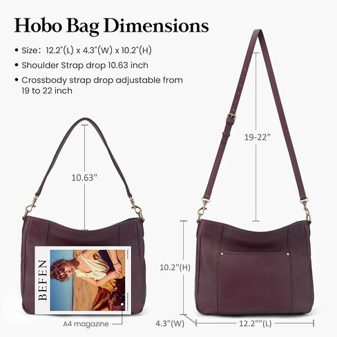 befen Genuine Leather Hobo Crossbody Bags for Women Retro Leather Purses Handbags Shoulder Bag with 2 Shoulder Straps in Saudi Arabia