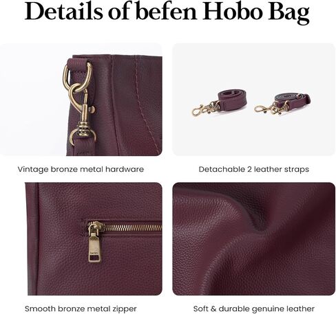 befen Genuine Leather Hobo Crossbody Bags for Women Retro Leather Purses Handbags Shoulder Bag with 2 Shoulder Straps in Saudi Arabia
