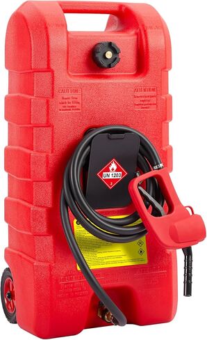 15 Gallon Gas Can, Heavy-Duty Portable Gas Caddy with Wheels, Manual Transfer Pump and 10FT Hose, Fuel Tank Leak-Proof Gas Container for Lawn Mowers, Cars, Boats, ATVs in Saudi Arabia