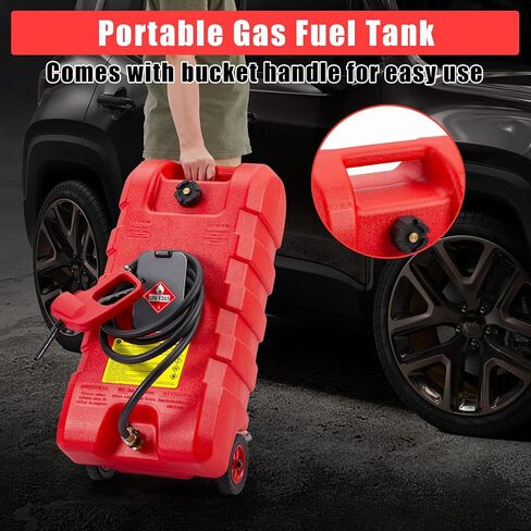 15 Gallon Gas Can, Heavy-Duty Portable Gas Caddy with Wheels, Manual Transfer Pump and 10FT Hose, Fuel Tank Leak-Proof Gas Container for Lawn Mowers, Cars, Boats, ATVs in Saudi Arabia