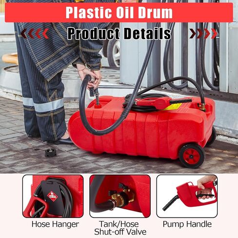 15 Gallon Gas Can, Heavy-Duty Portable Gas Caddy with Wheels, Manual Transfer Pump and 10FT Hose, Fuel Tank Leak-Proof Gas Container for Lawn Mowers, Cars, Boats, ATVs in Saudi Arabia