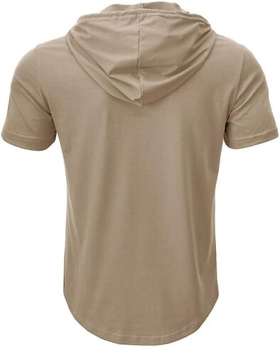 Men's Casual Short Sleeve Hoodie Pullover with Buttons and Drawstring Soft Muscle Fit Athletic Workout Top in Kuwait