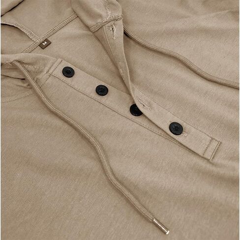 Men's Casual Short Sleeve Hoodie Pullover with Buttons and Drawstring Soft Muscle Fit Athletic Workout Top in Kuwait