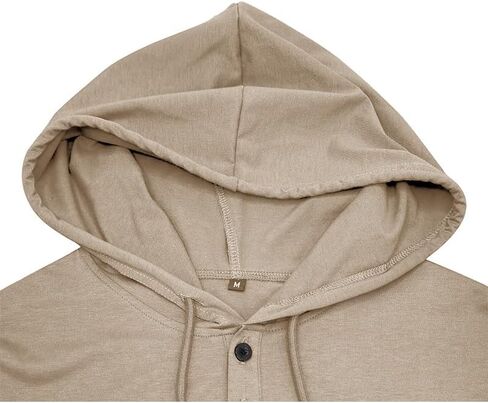 Men's Casual Short Sleeve Hoodie Pullover with Buttons and Drawstring Soft Muscle Fit Athletic Workout Top in Kuwait