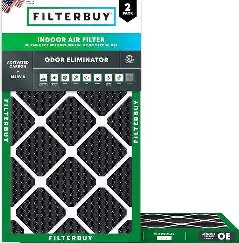 Filterbuy 14x18x1 فلتر هواء MERV 8 مزيل الرائحة (عبوتان)، استبدال مرشحات هواء فرن HVAC AC المطوية بالكربون المنشط (الحجم الفعلي: 13.50 × 17.50 × 0.75 بوصة) in Saudi Arabia