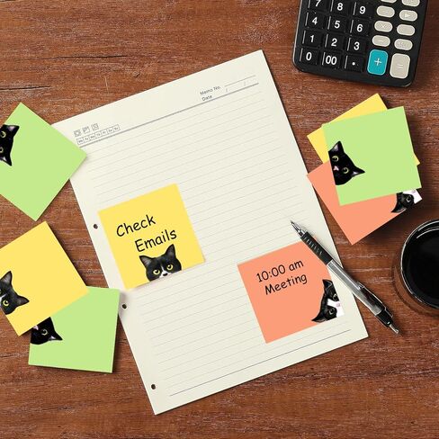 مجموعة 9 وسادات ملاحظات لاصقة للقطط السوداء، وسادات ملاحظات وردية ذاتية اللصق، وسادات مذكرة فائقة اللصق، بطاقة ملاحظات لطيفة كهدية لمحبي القطط، مكتب المعلم واللوازم المدرسية، 3x3 بوصة in Kuwait