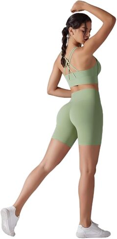 Women's Solid Color Back Cross Non Wearing Underwear Shorts Yoga Suit Two Piece Set in Saudi Arabia