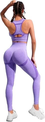 Workout Sets for Women 2 Piece Seamless High-Waisted Leggings with Padded Stretchy Sports Bra Sets Gym Outfits in Kuwait
