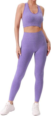 Workout Sets for Women 2 Piece Seamless High-Waisted Leggings with Padded Stretchy Sports Bra Sets Gym Outfits in Kuwait