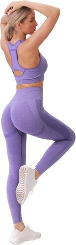 Workout Sets for Women 2 Piece Seamless High-Waisted Leggings with Padded Stretchy Sports Bra Sets Gym Outfits in Kuwait