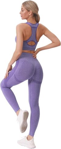 Workout Sets for Women 2 Piece Seamless High-Waisted Leggings with Padded Stretchy Sports Bra Sets Gym Outfits in Kuwait