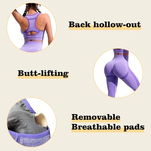 Workout Sets for Women 2 Piece Seamless High-Waisted Leggings with Padded Stretchy Sports Bra Sets Gym Outfits in Kuwait