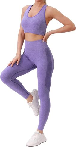 Workout Sets for Women 2 Piece Seamless High-Waisted Leggings with Padded Stretchy Sports Bra Sets Gym Outfits in Kuwait
