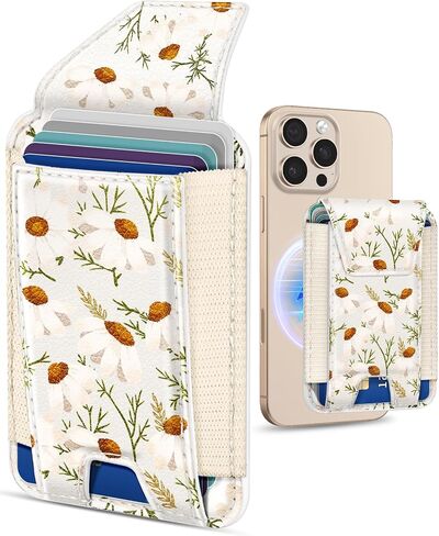 Shorogyt Compatible with Magsafe Wallet for Women - Phone Wallets for Magnetic Card Holder Mag Rfid Daisy for iPhone 16/15/14/13/12 Series Cute with Elastic and Flap Cover, Fit 7 Cards in Saudi Arabia