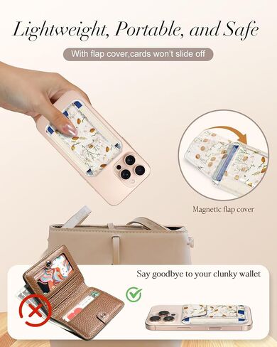 Shorogyt Compatible with Magsafe Wallet for Women - Phone Wallets for Magnetic Card Holder Mag Rfid Daisy for iPhone 16/15/14/13/12 Series Cute with Elastic and Flap Cover, Fit 7 Cards in Saudi Arabia