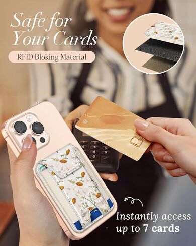 Shorogyt Compatible with Magsafe Wallet for Women - Phone Wallets for Magnetic Card Holder Mag Rfid Daisy for iPhone 16/15/14/13/12 Series Cute with Elastic and Flap Cover, Fit 7 Cards in Saudi Arabia
