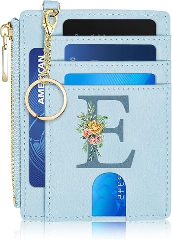 Card Wallets for Women,RFID Blocking Credit Card Holder Initial Wallet with D-Shackle ID Window and key chain wallet,Personalized Birthday Gifts for Women Her Freind Sister Girlfriend in Saudi Arabia