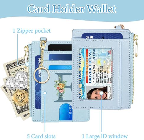 Card Wallets for Women,RFID Blocking Credit Card Holder Initial Wallet with D-Shackle ID Window and key chain wallet,Personalized Birthday Gifts for Women Her Freind Sister Girlfriend in Saudi Arabia