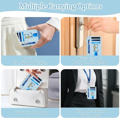 Card Wallets for Women,RFID Blocking Credit Card Holder Initial Wallet with D-Shackle ID Window and key chain wallet,Personalized Birthday Gifts for Women Her Freind Sister Girlfriend in Saudi Arabia
