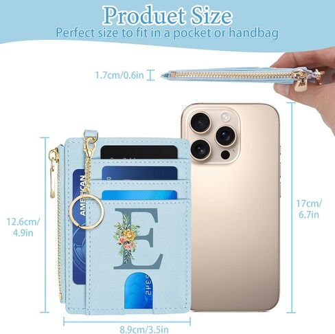 Card Wallets for Women,RFID Blocking Credit Card Holder Initial Wallet with D-Shackle ID Window and key chain wallet,Personalized Birthday Gifts for Women Her Freind Sister Girlfriend in Saudi Arabia