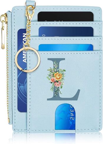 Card Wallets for Women,RFID Blocking Credit Card Holder Initial Wallet with D-Shackle ID Window and key chain wallet,Personalized Birthday Gifts for Women Her Freind Sister Girlfriend in Saudi Arabia