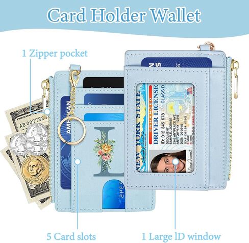 Card Wallets for Women,RFID Blocking Credit Card Holder Initial Wallet with D-Shackle ID Window and key chain wallet,Personalized Birthday Gifts for Women Her Freind Sister Girlfriend in Saudi Arabia