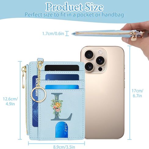 Card Wallets for Women,RFID Blocking Credit Card Holder Initial Wallet with D-Shackle ID Window and key chain wallet,Personalized Birthday Gifts for Women Her Freind Sister Girlfriend in Saudi Arabia