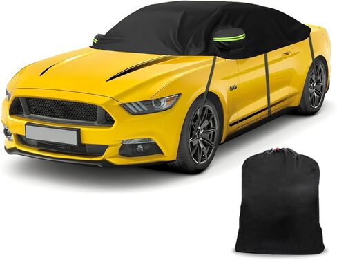 300D Black Oxford Half Car Cover Compatible with 2005-2024 Ford Mustang S-197/S550/S650, Protector Car Body Covers for Windproof Dustproof UV Resistant Protect Your Windshield and Roof in Saudi Arabia