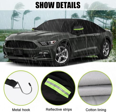 300D Black Oxford Half Car Cover Compatible with 2005-2024 Ford Mustang S-197/S550/S650, Protector Car Body Covers for Windproof Dustproof UV Resistant Protect Your Windshield and Roof in Saudi Arabia