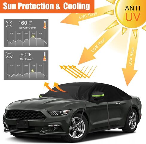 300D Black Oxford Half Car Cover Compatible with 2005-2024 Ford Mustang S-197/S550/S650, Protector Car Body Covers for Windproof Dustproof UV Resistant Protect Your Windshield and Roof in Saudi Arabia