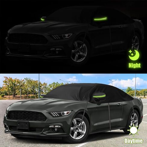 300D Black Oxford Half Car Cover Compatible with 2005-2024 Ford Mustang S-197/S550/S650, Protector Car Body Covers for Windproof Dustproof UV Resistant Protect Your Windshield and Roof in Saudi Arabia