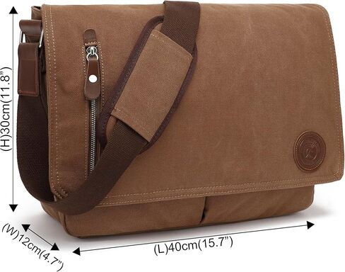 HuaChen Vintage Canvas Messenger Bag – 14" Laptop Shoulder Satchel Crossbody Sling Bookbag for Men & Women in Kuwait