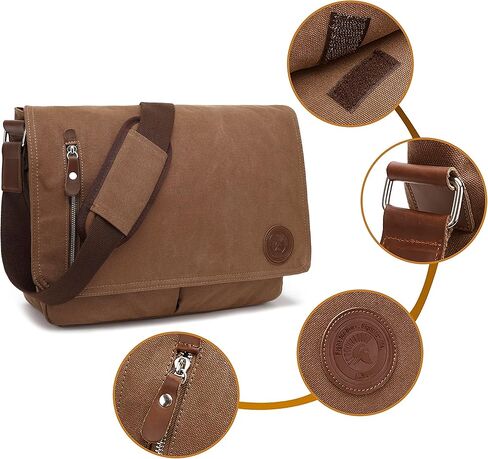 HuaChen Vintage Canvas Messenger Bag – 14" Laptop Shoulder Satchel Crossbody Sling Bookbag for Men & Women in Kuwait