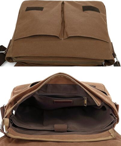 HuaChen Vintage Canvas Messenger Bag – 14" Laptop Shoulder Satchel Crossbody Sling Bookbag for Men & Women in Kuwait
