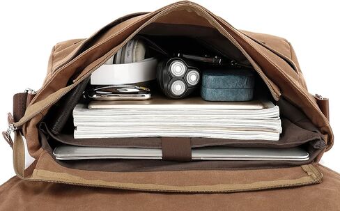 HuaChen Vintage Canvas Messenger Bag – 14" Laptop Shoulder Satchel Crossbody Sling Bookbag for Men & Women in Kuwait