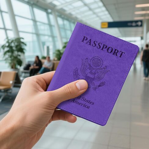 Passport Holder for Travel, 2 PCS Passport Holder, Travel Passport Holders Must Haves for Women Men, Pink and Purple Passport Cover Passport Wallet Case Holders for Travel Cruise Ship Essentials Gifts in Kuwait