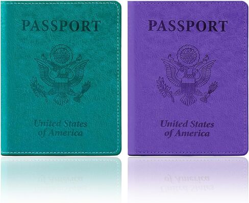 Passport Holder for Travel, 2 PCS Passport Holder, Travel Passport Holders Must Haves for Women Men, Pink and Purple Passport Cover Passport Wallet Case Holders for Travel Cruise Ship Essentials Gifts in Kuwait