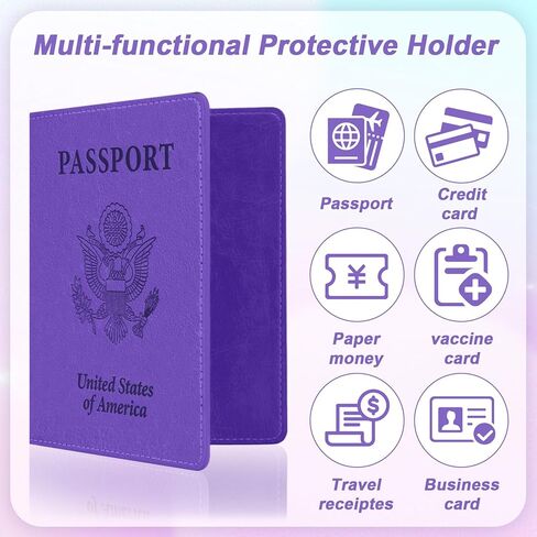 Passport Holder for Travel, 2 PCS Passport Holder, Travel Passport Holders Must Haves for Women Men, Pink and Purple Passport Cover Passport Wallet Case Holders for Travel Cruise Ship Essentials Gifts in Kuwait